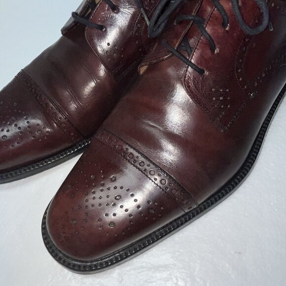 Johnston & Murphys Mens Cap-Toe Oxford Dress Shoes Sz 8.5 Burgundy Leather Italy - Picture 2 of 15
